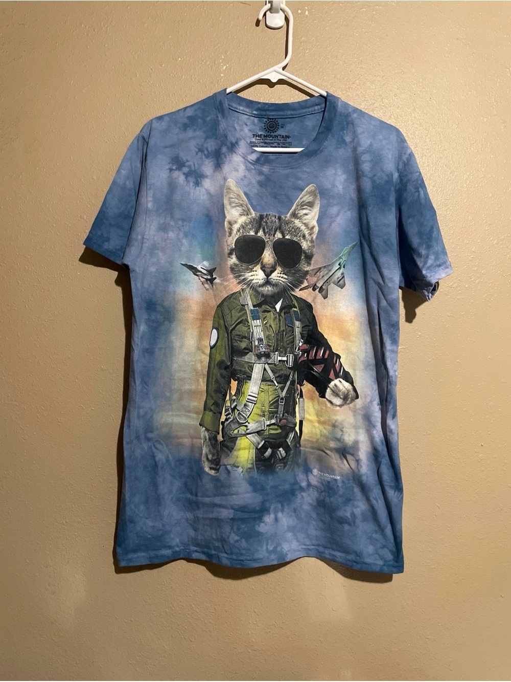 The Mountain Cat Pilot Graphic Blue Tie Dye T-Shirt Adult M